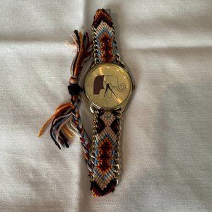 Elephant Watch #3482 - Adjustable Woven Band w/Goldtone Link Chain Edges